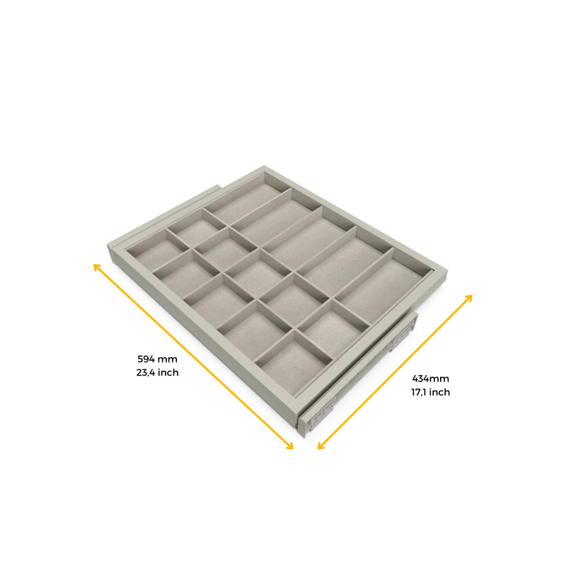 Kit cassetto organizzatore con telaio di guide a chiusura morbida per armadio, regolabile, modulo 600mm, Grigio pietra