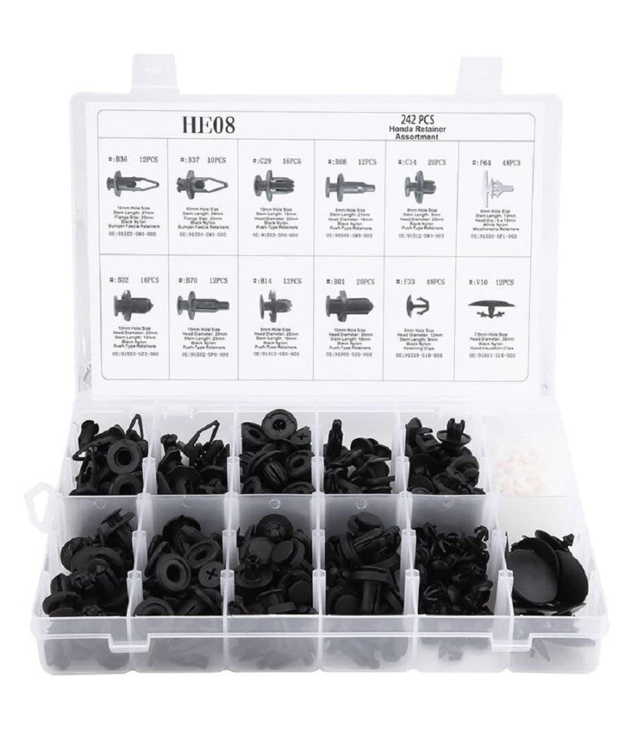 Kit Clip Per Paraurti Auto 240 Pz 12 Dimensioni Assortiti Fissaggio Per Rivetti         