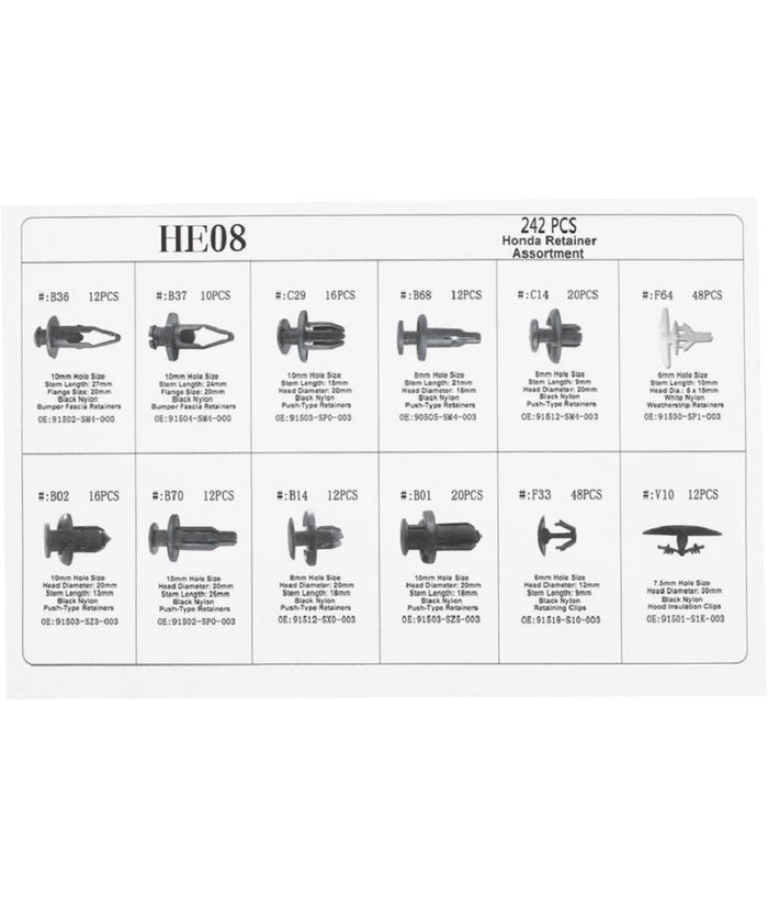 Kit Clip Per Paraurti Auto 240 Pz 12 Dimensioni Assortiti Fissaggio Per Rivetti         
