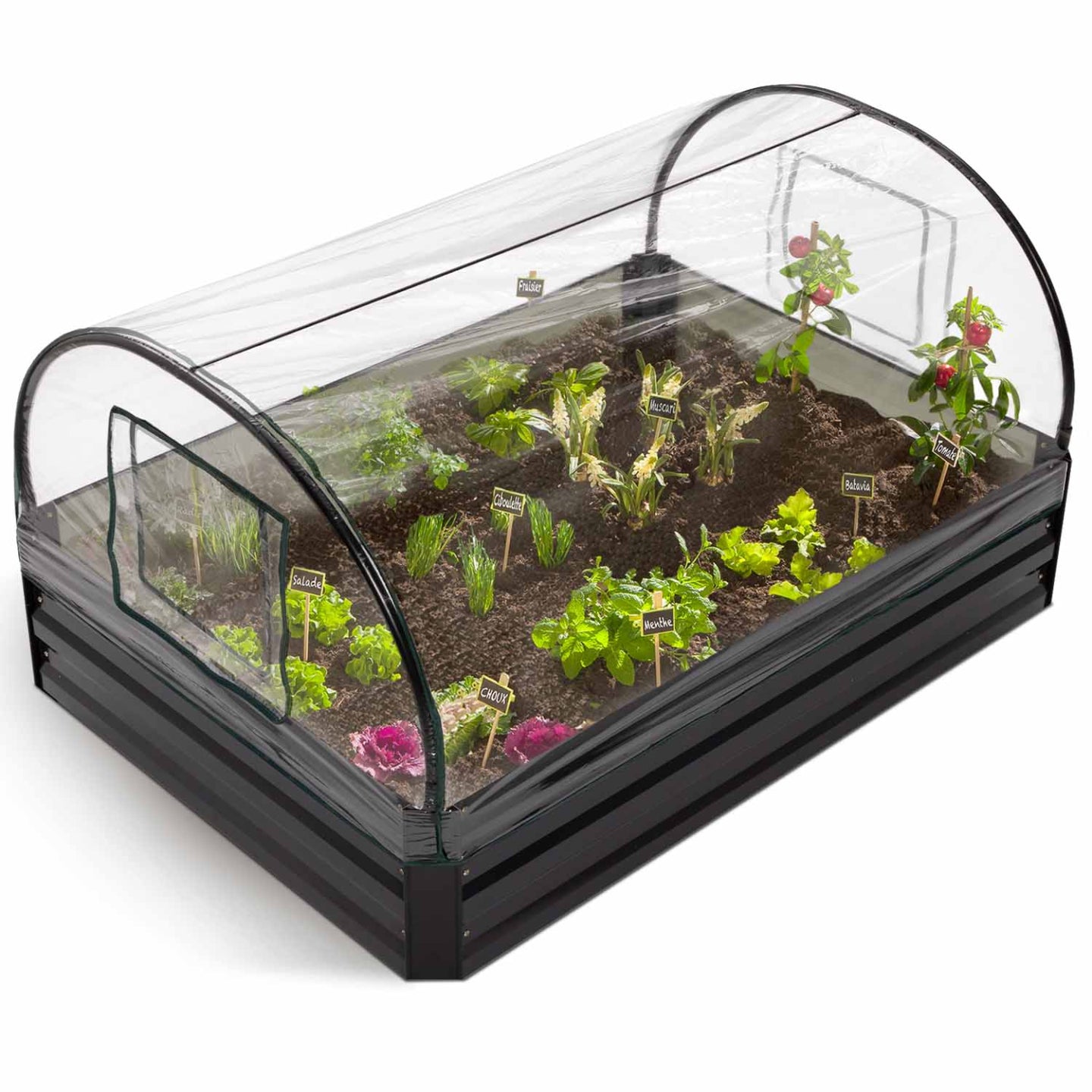 IDMarket - Kit completo di 3 vasche modulari in metallo per orto e serra di pomodori + traliccio + copertura