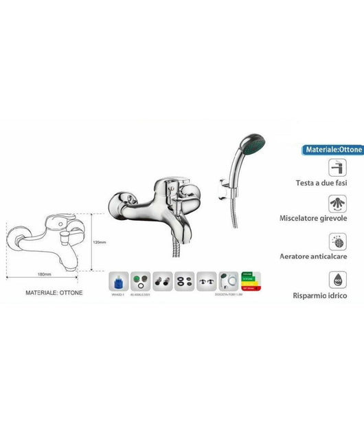 Kit Completo Rubinetto Miscelatore Vasca Da Bagno + Doccetta Cromato Taranto         