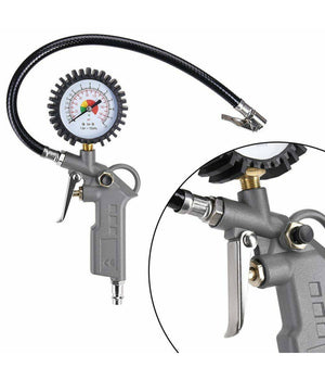 Kit Compressore Doppia Pistola Soffiaggio Aria Compressa Tubo 5mt Manometro 3pz         