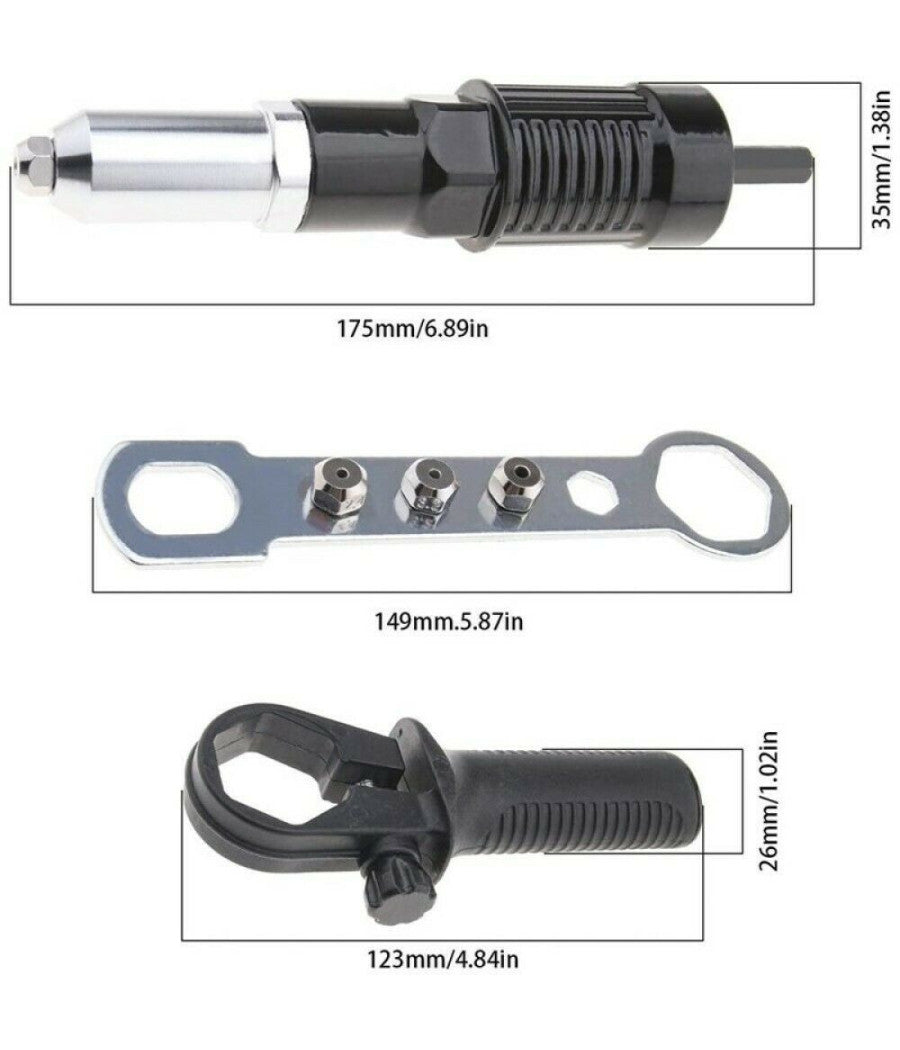 Kit Conversione Da Trapano Avvitatore A Rivettatrice Con Impugnatura Testine         
