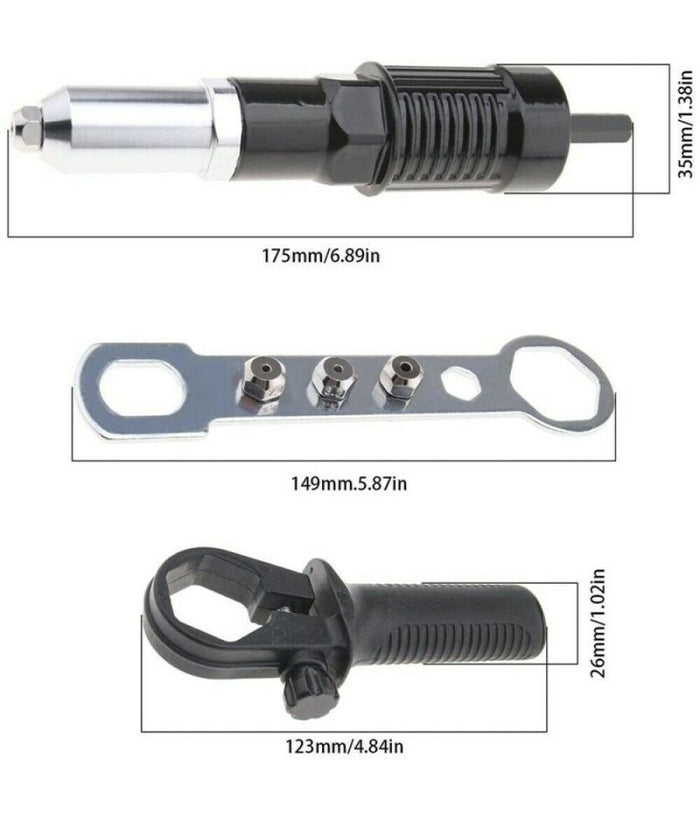Kit Conversione Da Trapano Avvitatore A Rivettatrice Con Impugnatura Testine         