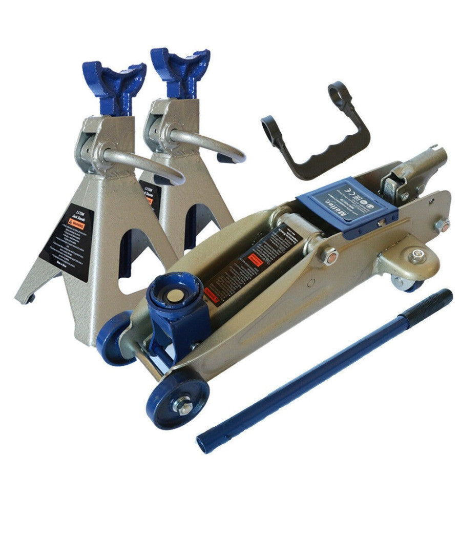 Kit Coppia Cavalletti + Crick Cric 2.5 Tonnellate Sollevatore Idraulico 2.5 Ton         
