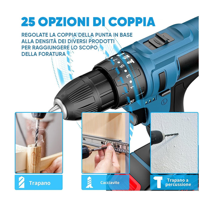 Trade Shop - Kit Da 100 Pezzi Completo Di Attrezzi Con Trapano Avvitatore A Batteria Valigietta         