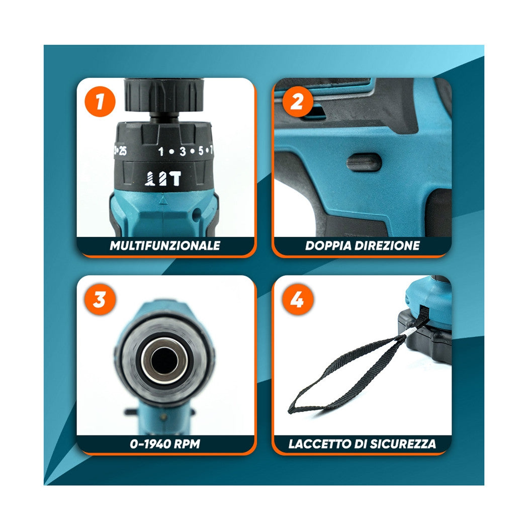 Trade Shop - Kit Da 100 Pezzi Completo Di Attrezzi Con Trapano Avvitatore A Batteria Valigietta         