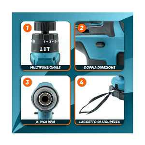 Trade Shop - Kit Da 100 Pezzi Completo Di Attrezzi Con Trapano Avvitatore A Batteria Valigietta         