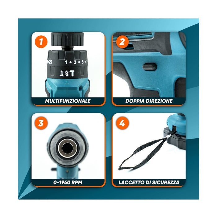 Trade Shop - Kit Da 100 Pezzi Completo Di Attrezzi Con Trapano Avvitatore A Batteria Valigietta         