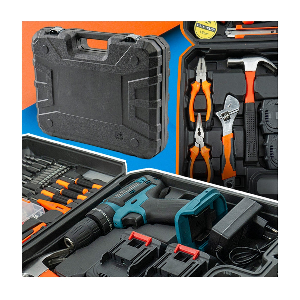 Trade Shop - Kit Da 100 Pezzi Completo Di Attrezzi Con Trapano Avvitatore A Batteria Valigietta         