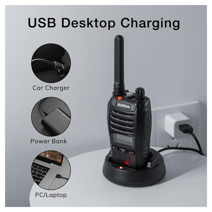 Trade Shop - Kit Da 2pz Walkie-talkie Ricaricabile Bf-88st Pro Pmr446 Con Ampia Portata Auricolari         