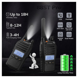 Trade Shop - Kit Da 2pz Walkie-talkie Ricaricabile Bf-88st Pro Pmr446 Con Ampia Portata Auricolari         
