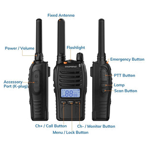 Trade Shop - Kit Da 2pz Walkie-talkie Ricaricabile Bf-88st Pro Pmr446 Con Ampia Portata Auricolari         