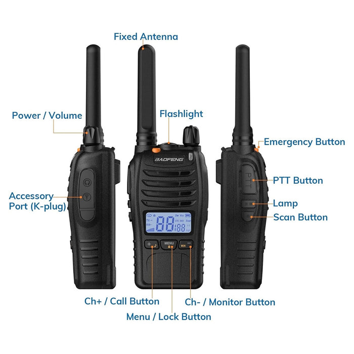 Trade Shop - Kit Da 2pz Walkie-talkie Ricaricabile Bf-88st Pro Pmr446 Con Ampia Portata Auricolari         