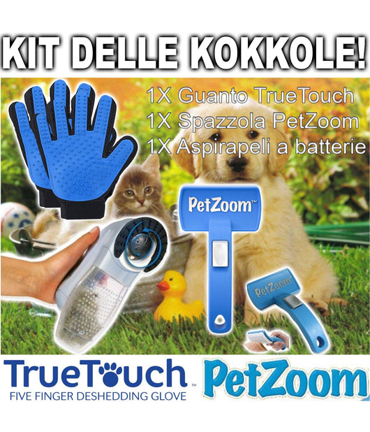 Kit Delle Coccole True Touch + Petzoom + Aspirapeli Per La Pulizia Cani E Gatti         