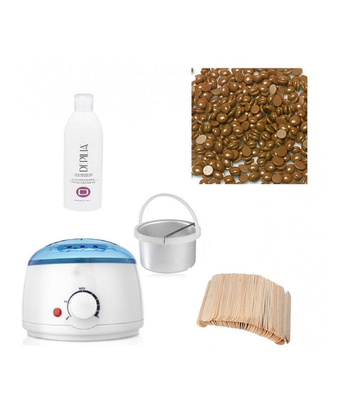 Kit Depilazione Ceretta Brasiliana Con Scaldacera Spatola In Legno Olio Sfere         