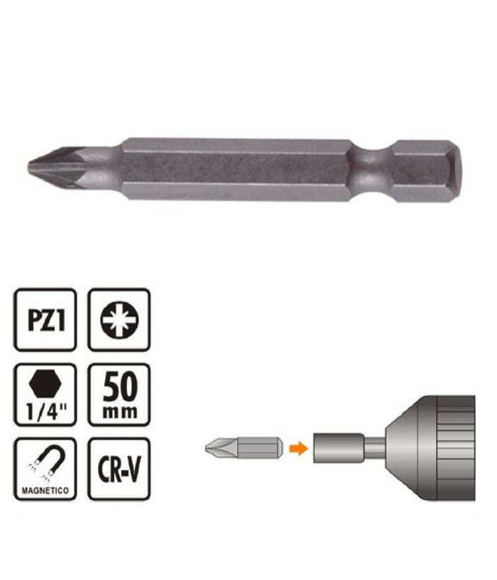 Kit Di Bits 3 Pz Bit Inserti Per Avvitatore 50mm Gambo 1/4" Magnetico Cr-v 91935         