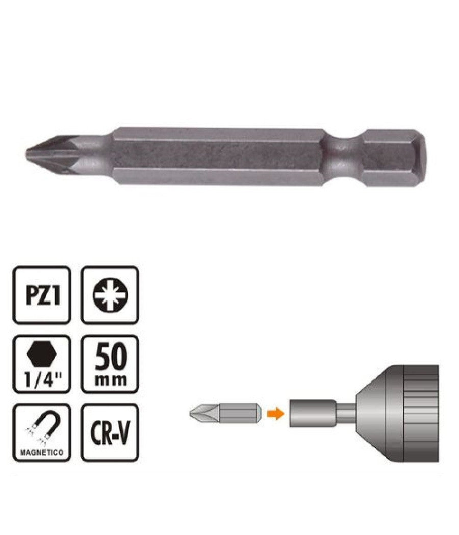Kit Di Bits 3 Pz Bit Inserti Per Avvitatore 50mm Gambo 1/4" Magnetico Cr-v 91935         