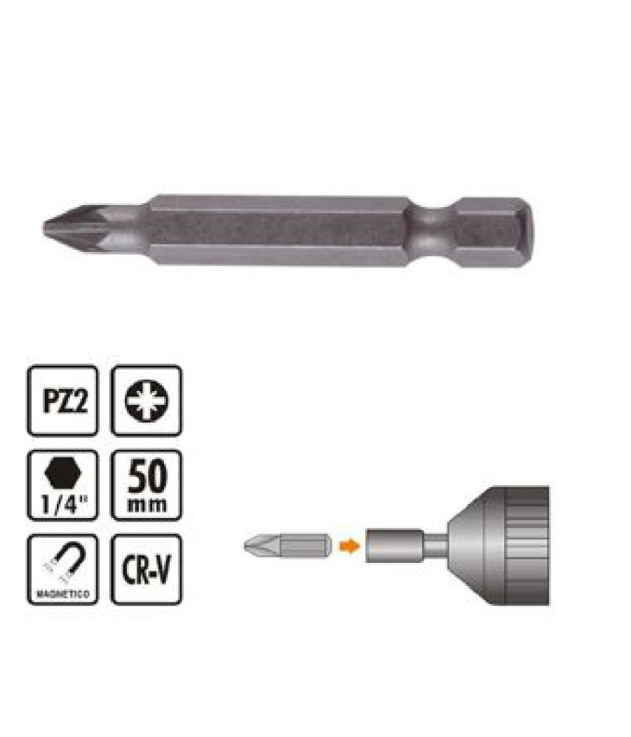Kit Di Bits 3pz Bit Inserti 50 Mm Per Avvitatore Gambo 1/4" Magnetico Cr-v 91936         