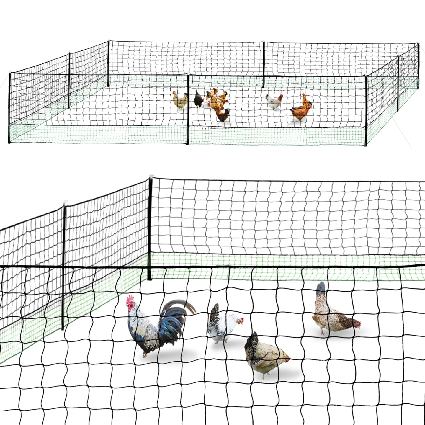 IDMarket - Kit di recinzione in rete per polli da 24 M con 9 pali a doppia punta