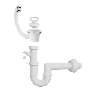 Kit di scarico in plastica per lavatoio con sifone e piletta con troppopieno