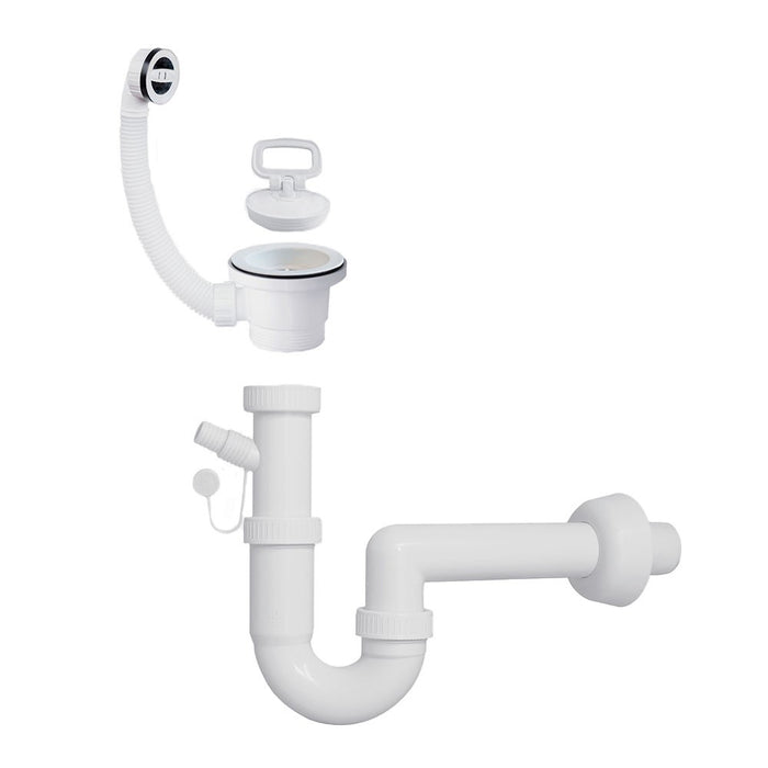 Kit di scarico in plastica per lavatoio con sifone e piletta con troppopieno