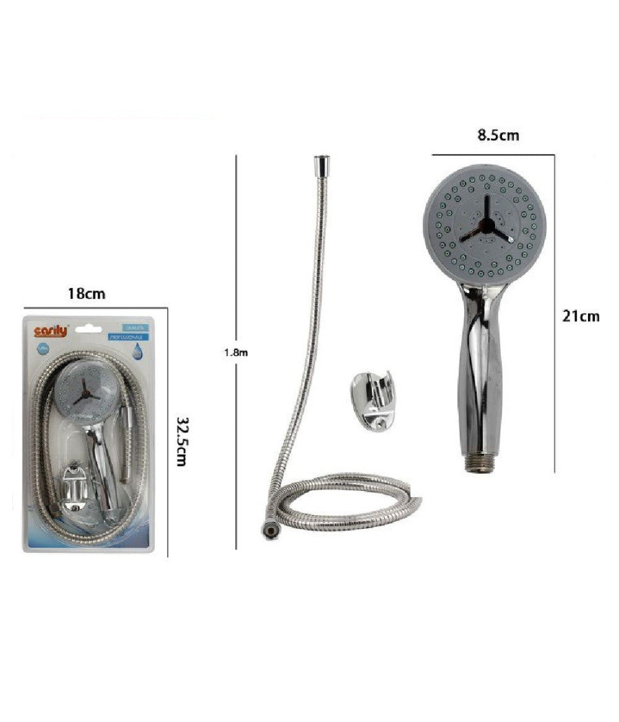 Trade Shop - Kit Doccetta Doccino Soffione Doccia Tondo Con Laccio 1,8mt Staffa 69294 Bagno -