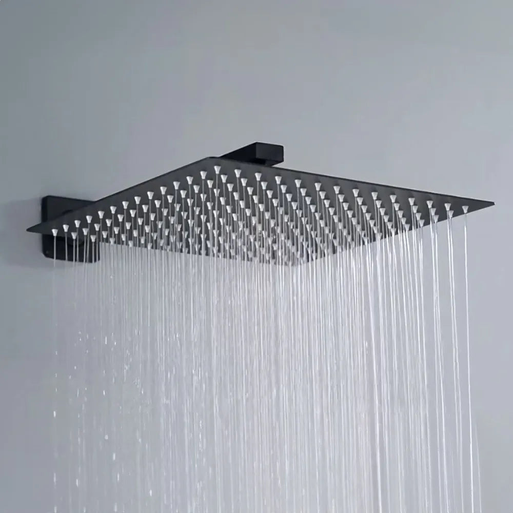 Kit doccia braccio 30 cm e soffione rettangolare 30x20 cm nero opaco