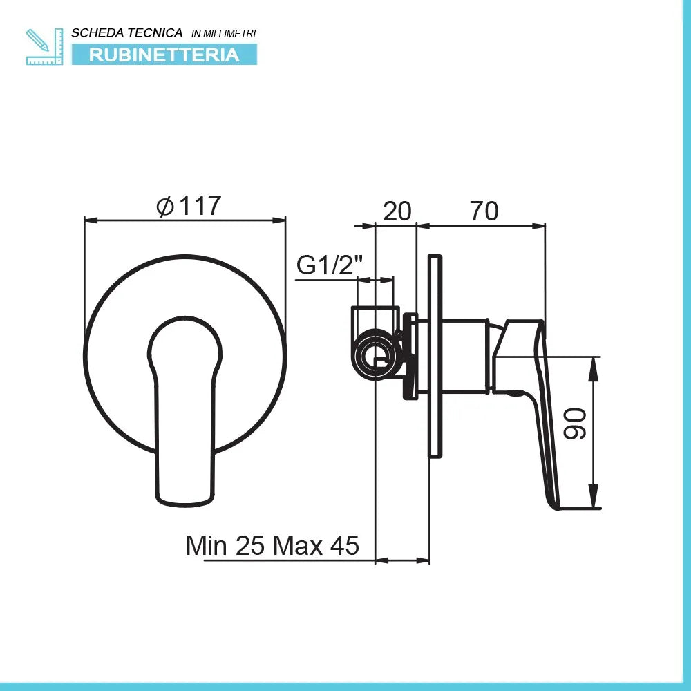 Kit doccia incasso con soffione tondo in acciaio inox  Punta+