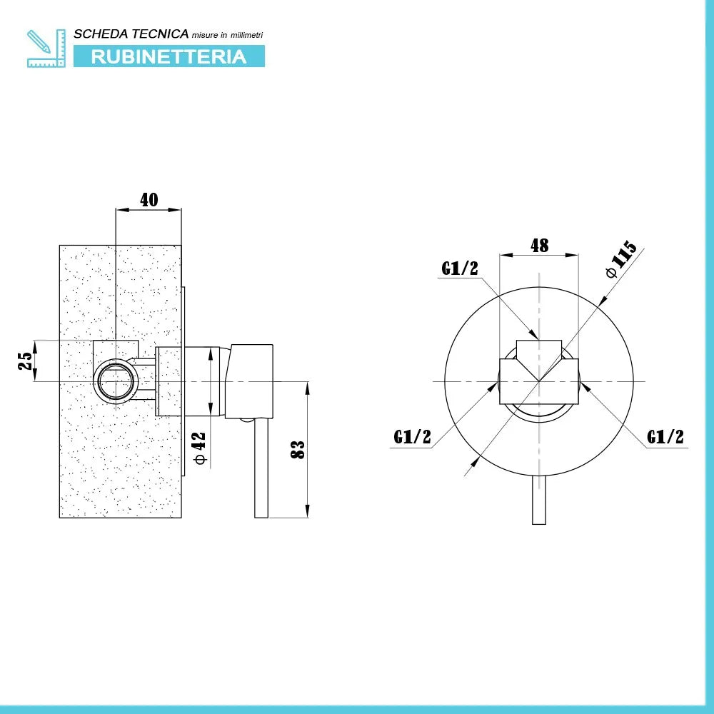 Kit doccia Kant completo di miscelatore a incasso con braccio doccia e soffione tondo