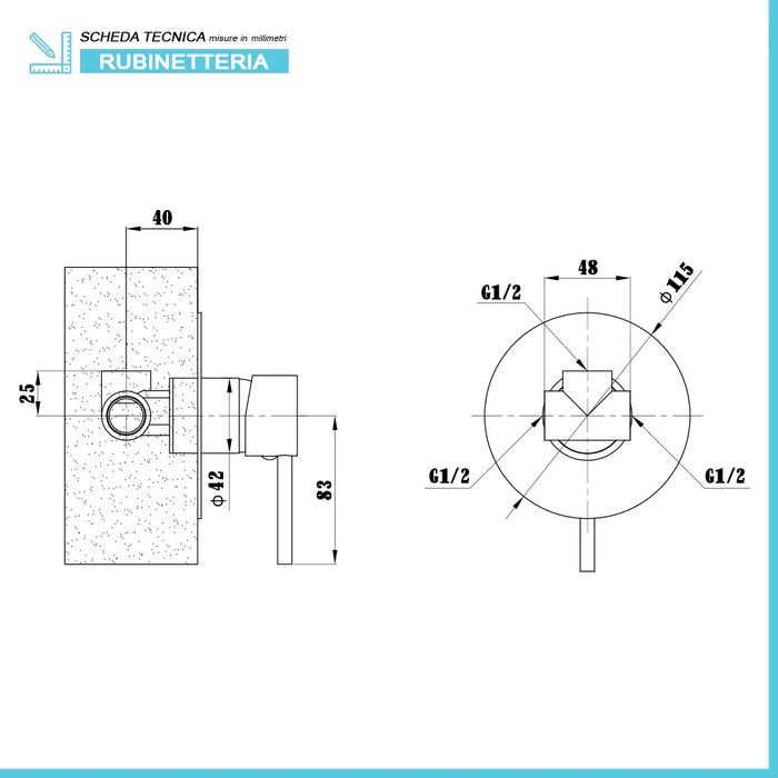 Kit doccia Kant completo di miscelatore a incasso con braccio doccia e soffione tondo