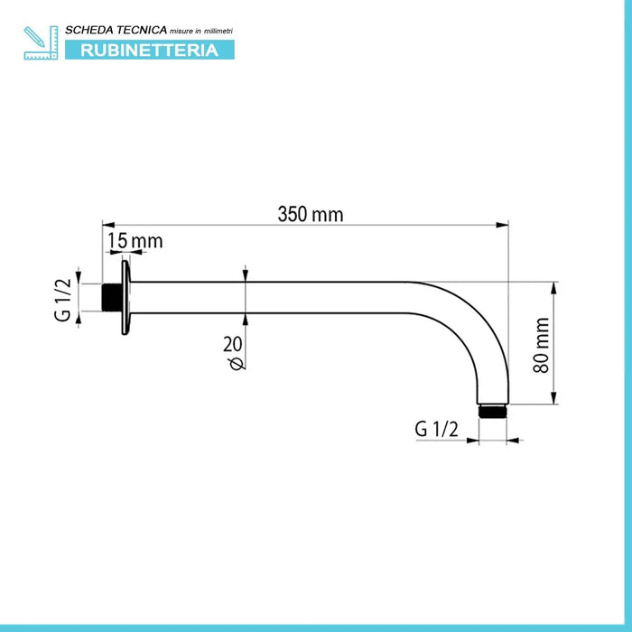 Kit doccia satinato con braccio 35 e soffione 30 in acciaio inox Gemini