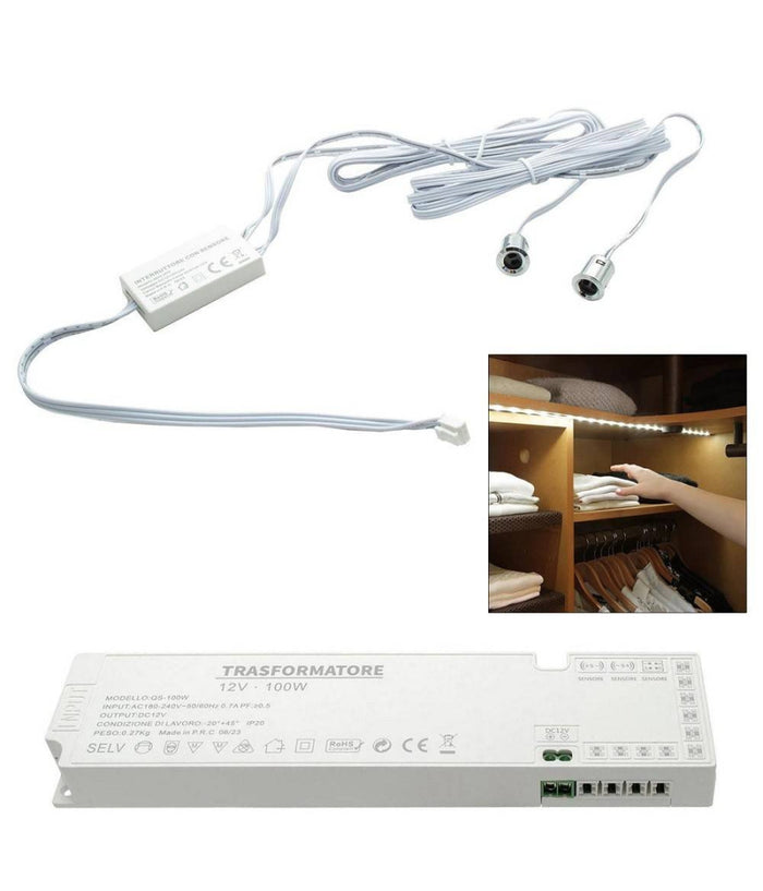 Kit Doppio Sensore 12/24v Interruttore Senza Contatto Strisce Led Alimentatore 100w         