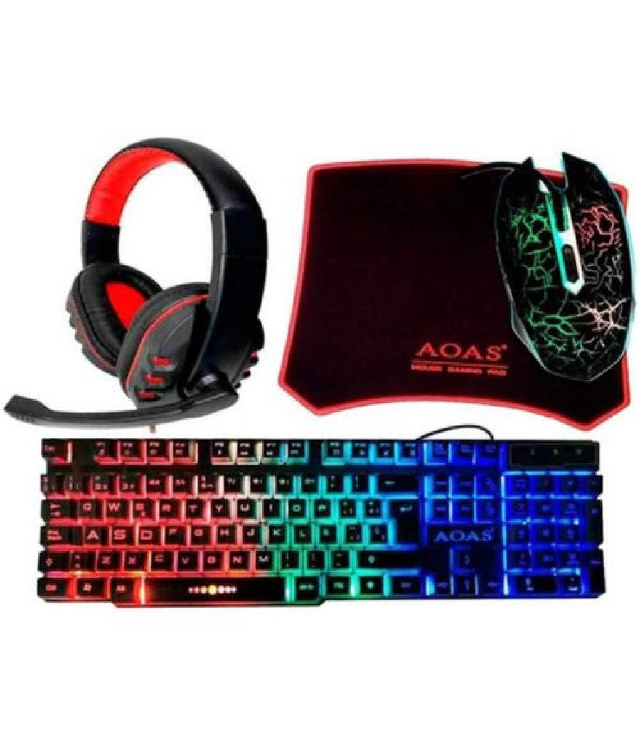 Kit Gaming Per Pc Con Tastiera Cuffia Con Microfono Tappetino Mouse A Led 4in1         