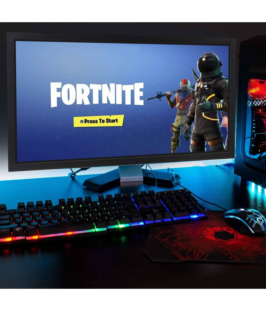 Kit Gaming Per Pc Con Tastiera Cuffia Con Microfono Tappetino Mouse A Led 4in1         