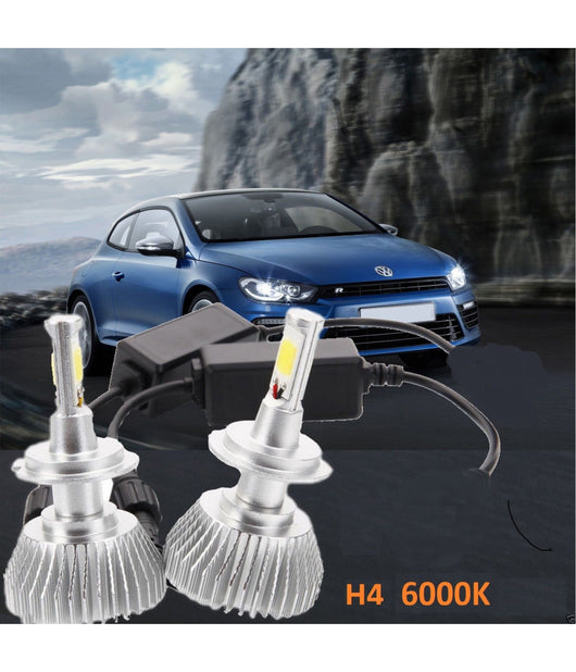 Kit H4 Lampade A Led Cree Full Led 2800 Lumen 6000k 20w Led Driver Luce Bianca         