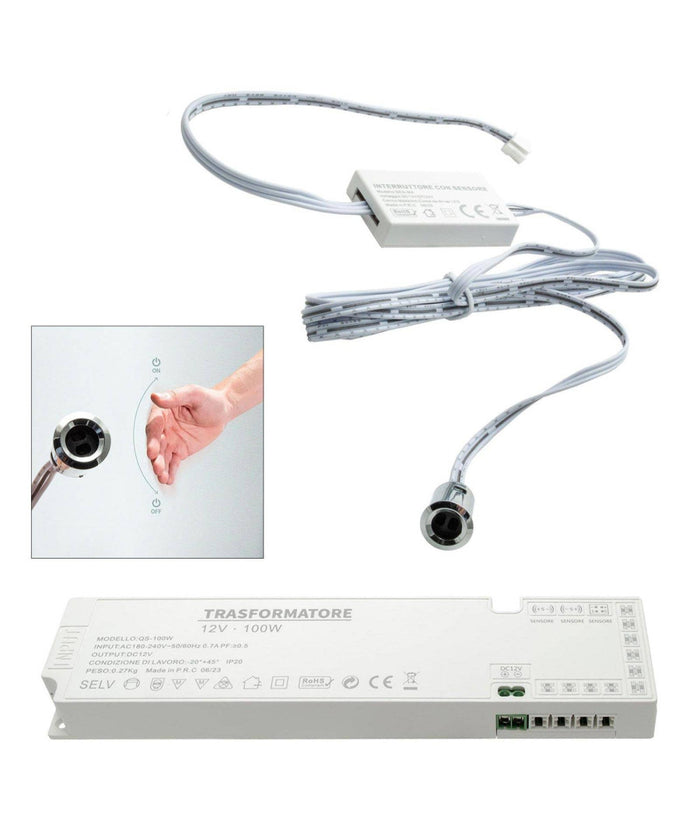 Kit Mini Interruttore Sensore Movimento Mano Luci Led Armadio Alimentatore 12v 100w         