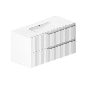 Mobile bagno sospeso Soho colore bianco opaco con cassetti effetto cannettato 100x45x50H