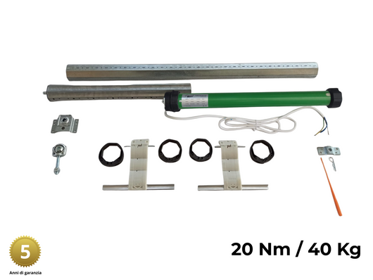 Kit Motore Tapparella Elettrica 40 kg 20 Nm Sicurezza Anti Sollevamento Rullo da 100 cm a 130 cm Completo con Blocchi di Sicurezza