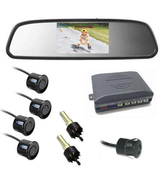 Kit Parcheggio Auto 4 Sensori Neri Telecamera Retromarcia Specchietto Monitor         
