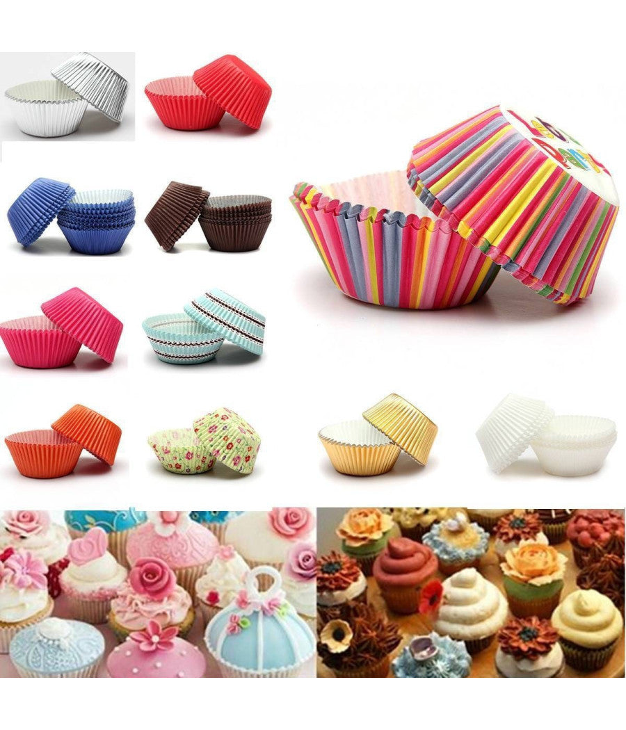 Kit Pirottini Carta Oleata Cupcake Cases Per Stampi Torta Muffin Colori Misti       -960 Pezzi -