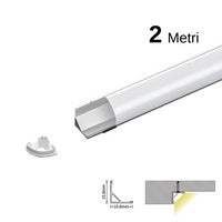 Kit profilo angolare in Alluminio per LED da 2m, 2000x15.8x15.8mm