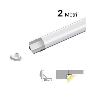 Kit profilo angolare in Alluminio per LED da 2m, 2000x15.8x15.8mm