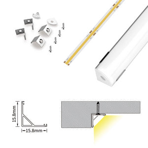 Kit profilo angolare in Alluminio per LED da 2m, 2000x15.8x15.8mm