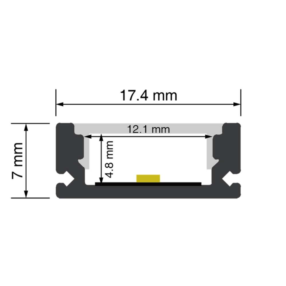 Kit profilo piatto in alluminio da 2m per strisce LED L2000x17.4x7mm