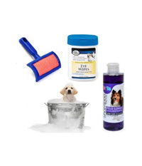 Kit Pulizia Cani Shampoo Azione Districante Salviettine Spazzola Cardatore Pelo Lungo         