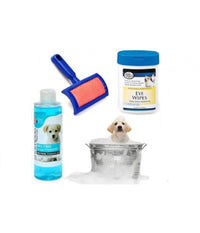 Kit Pulizia Cani Shampoo Neutro Salviettine Spazzola Cardatore Lavaggi Frequenti         