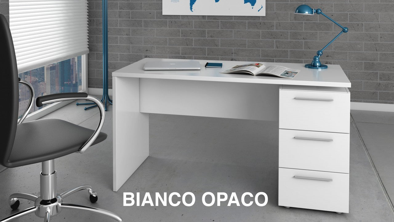 KIT SCRIVANIA STYLUS C/CASSETTIERA 138X60X74 B.CO LAC.