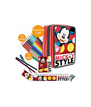 Kit Scuola School Pack Zaino Estensibile + Astuccio 3 Zip Disney Mickey Mouse         