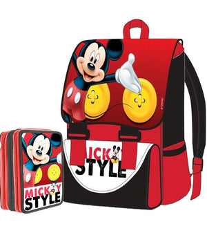 Kit Scuola School Pack Zaino Estensibile + Astuccio 3 Zip Disney Mickey Mouse         